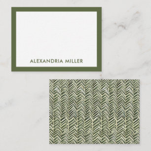 Modern Monogram Name Olive Herringbone Note Card