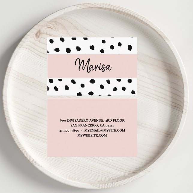Modern Monogram Name | Pastel Pink & Black Dots Business Card (Creator Uploaded)