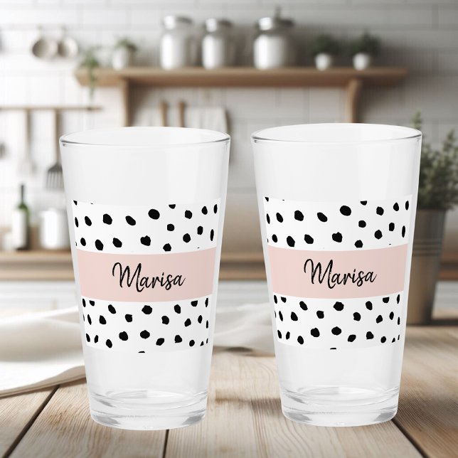 Modern Monogram Name | Pastel Pink & Black Dots Glass (Creator Uploaded)