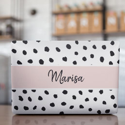 Modern Monogram Name | Pastel Pink &amp; Black Dots HP Laptop Skin