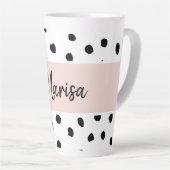 Modern Monogram Name | Pastel Pink & Black Dots Latte Mug (Right Angle)
