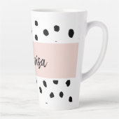 Modern Monogram Name | Pastel Pink & Black Dots Latte Mug (Right)