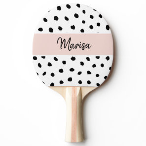 Modern Monogram Name | Pastel Pink & Black Dots Ping Pong Paddle