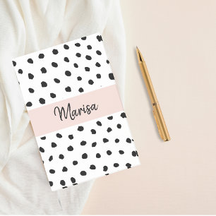 Modern Monogram Name Pastel Pink & Black Dots Post-it Notes
