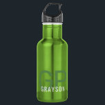 Modern Monogram Name Personalized Small Green Stainless Steel Water Bottle<br><div class="desc">Small Green Metal Water Bottle with a simple and understated personalized custom masculine guy's or gender-neutral name and monogram with 2 initial letters that you can edit to any fonts or colors to design a an elegant metal water bottle that looks great for the office or school or sports.</div>