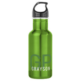 Modern Monogram Name Personalized Small Green Stainless Steel Water Bottle