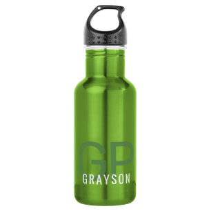 Modern Monogram Name Personalized Small Green Stainless Steel Water Bottle