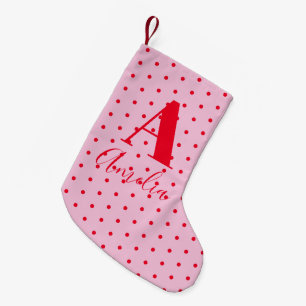Modern Monogram Name Polka Dot Red Pink Small Christmas Stocking