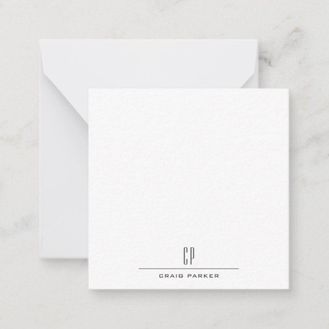 Modern Monogram Name Professional Plain Minimalist Note Card (Front)