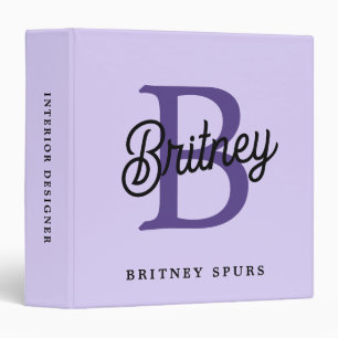 Modern Monogram Name Purple Black Script Office 3 Ring Binder
