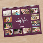 Modern Monogram Name Purple Custom Photo Calendar<br><div class="desc">Create your own modern custom photo wall calendar. The chic purple cover shows all your photos lining the edges with magenta purple separating them and a space in the middle with your name, monogram, and the year in an elegant font. Take your favorite photos and replace the sample images for...</div>