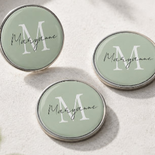 Modern Monogram Name Sage Green Golf Ball Marker