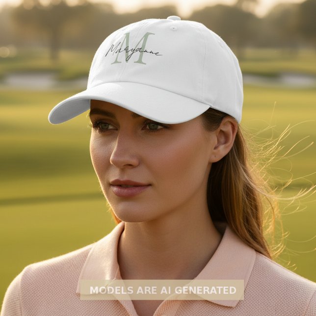 Modern Monogram Name Sage Green Hat (Creator Uploaded)