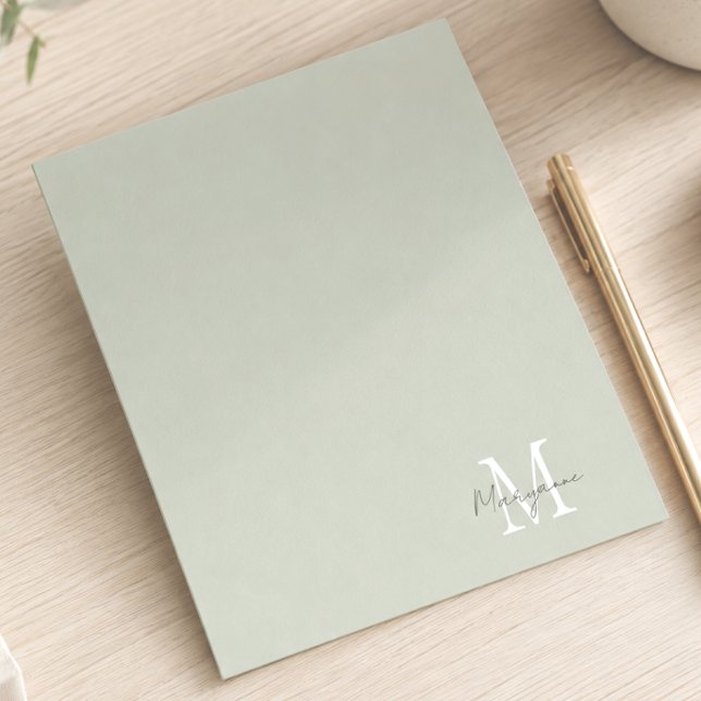 Modern Monogram Name Sage Green Note Card (Creator Uploaded)