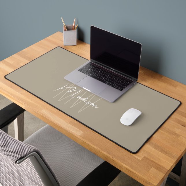 Modern Monogram Name Script Beige Desk Mat (Office 2)