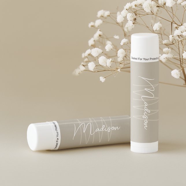 Modern Monogram Name Script Beige Lip Balm (Modern Monogram Name Script Beige Lip Balm)
