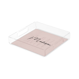 Modern Monogram Name Script Blush Pink Acrylic Tray