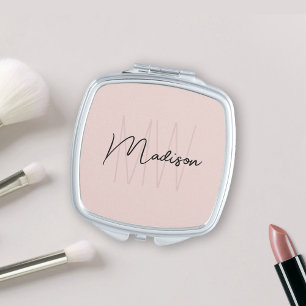 Modern Monogram Name Script Blush Pink Compact Mirror
