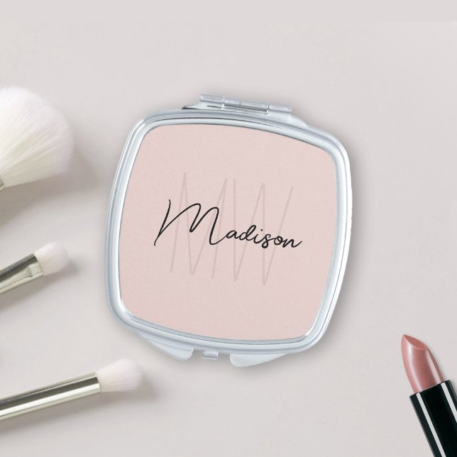 Modern Monogram Name Script Blush Pink Compact Mirror (Modern Monogram Name Script Blush Pink Compact Mirror)