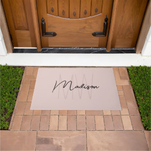 Modern Monogram Name Script Blush Pink Doormat