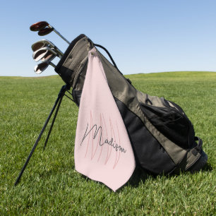 Modern Monogram Name Script Blush Pink Golf Towel