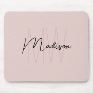 Modern Monogram Name Script Blush Pink Mouse Pad