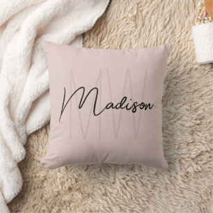 Modern Monogram Name Script Blush Pink Throw Pillow