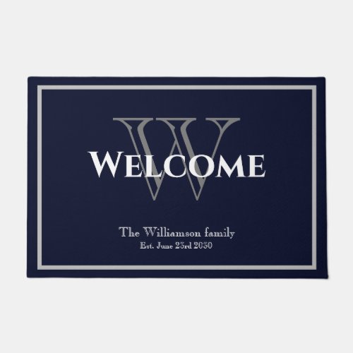 Modern Monogram  Name Script Chic Wedding Welcome Doormat