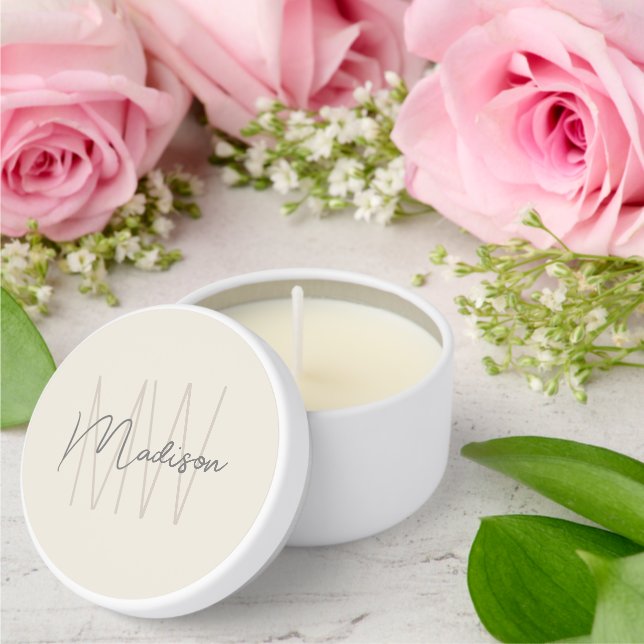 Modern Monogram Name Script Cream Mini Candle Favors (Insitu (Wedding))