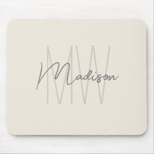Modern Monogram Name Script Cream Mouse Pad