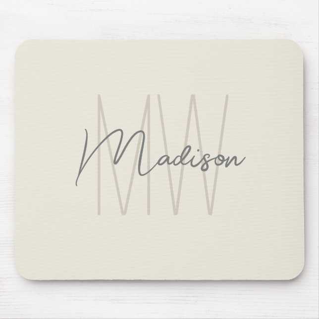 Modern Monogram Name Script Cream Mouse Pad (Front)