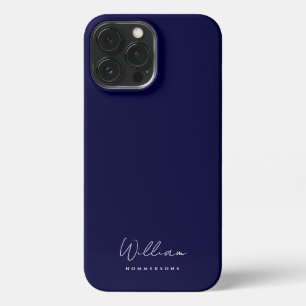 Modern Monogram Name Script Elegant Midnight Blue iPhone 13 Pro Max Case