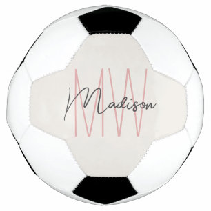 Modern Monogram Name Script Tan Pink Soccer Ball