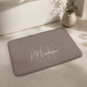 Modern Monogram Name Script Taupe Bath Mat