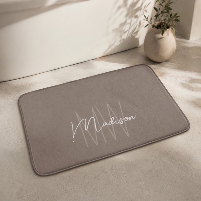 Modern Monogram Name Script Taupe Bath Mat (Modern Monogram Name Script Taupe Bath Mat)