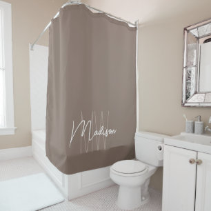 Modern Monogram Name Script Taupe Shower Curtain