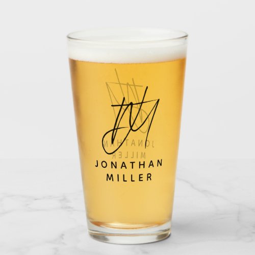 Modern Monogram Name Simple Beer Glass
