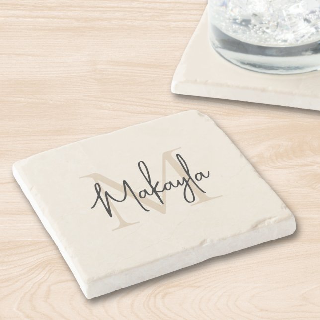 Modern Monogram Name Stone Coaster (Creator Uploaded)