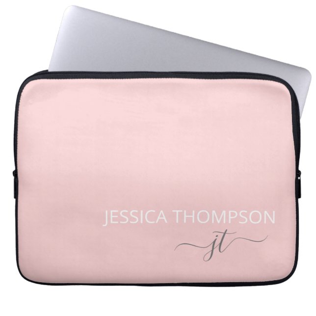 Modern Monogram Name Stylish Blush Pink Girly  Laptop Sleeve (Front)