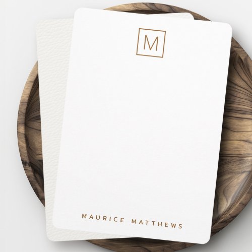 Modern monogram name subtle ivory leather texture note card