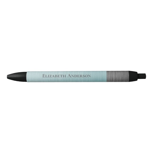 Modern Monogram Name Teal Blue Brushed Metal Pen (Front)