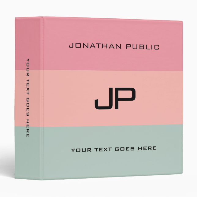 Modern Monogram Name Template Pink Peach Teal 3 Ring Binder (Front/Spine)