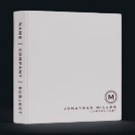 Modern Monogram Name & Title Light Gray & Burgundy 3 Ring Binder<br><div class="desc">Modern professional binder features a minimalist design in a light gray and burgundy color palette. Custom name and title presented in the lower right hand corner in modern font with a complimentary minimalistic monogram medallion. Shown with a custom name, title and monogram initial on the front in modern typography, this...</div>