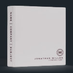 Modern Monogram Name & Title Light Gray & Burgundy 3 Ring Binder<br><div class="desc">Modern professional binder features a minimalist design in a light gray and burgundy color palette. Custom name and title presented in the lower right hand corner in modern font with a complimentary minimalistic monogram medallion. Shown with a custom name, title and monogram initial on the front in modern typography, this...</div>