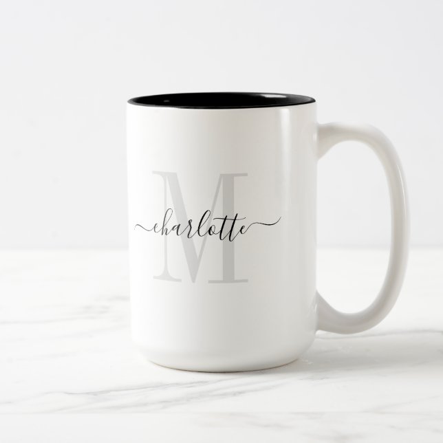 Modern Monogram Name Two-Tone Coffee Mug (Right)