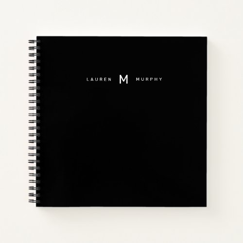 Modern Monogram Name Typography Black Notebook