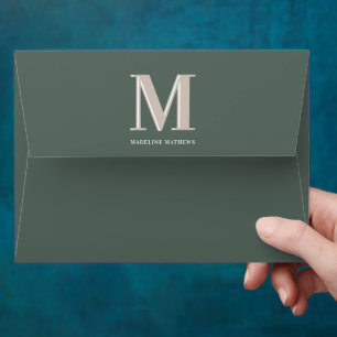 Modern monogram name typography dusty green envelope