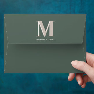 Modern monogram name typography dusty green envelope