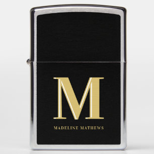 Modern monogram name typography gold black zippo lighter