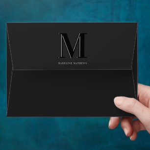 Modern monogram name typography gray black envelope